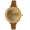 Woman 38mm round face watch with Gold Trim, Gold face with gold markers, with a Skinny Brown Suede band