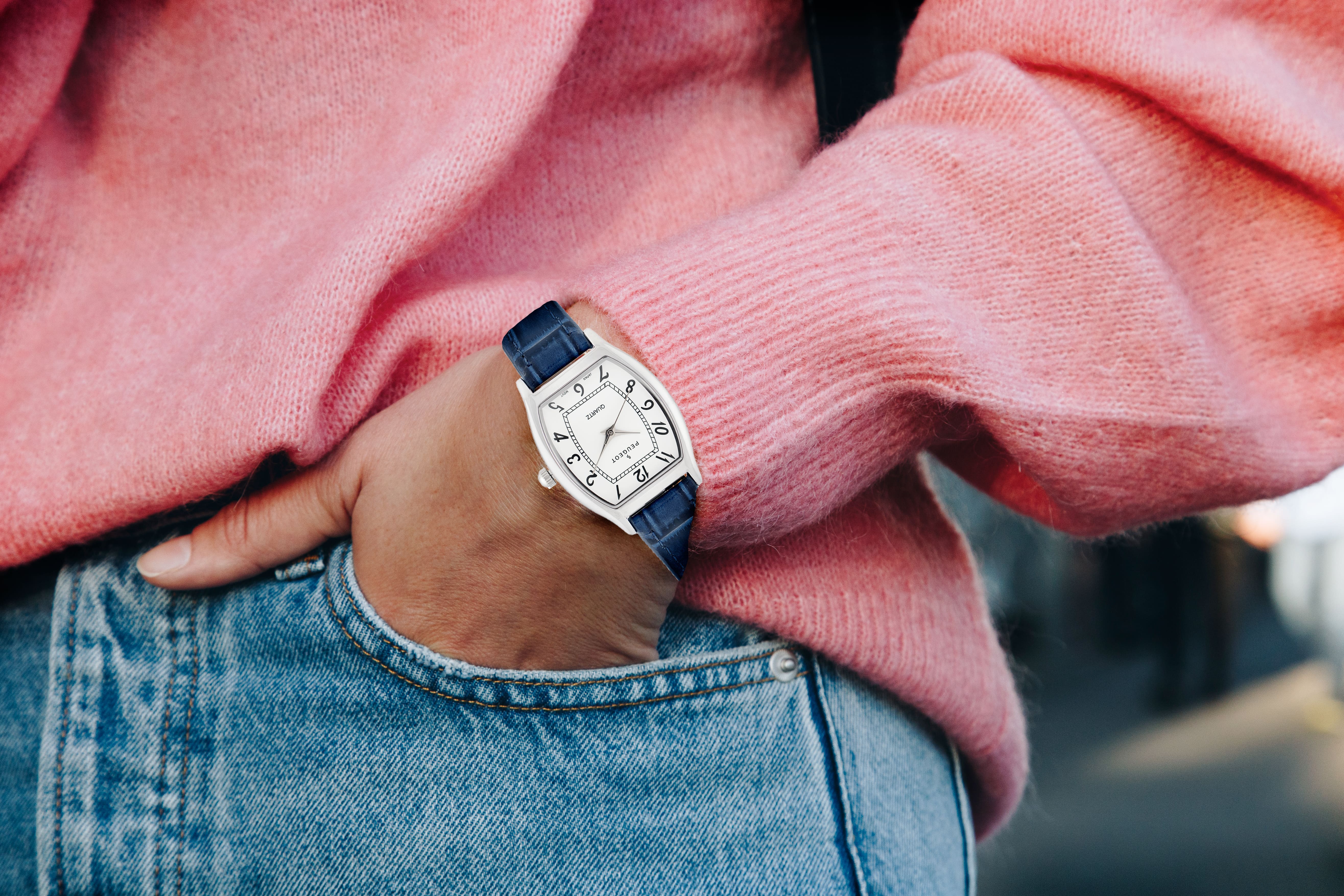 Women's 26 x 32mm Cushion Shape Watch with Blue Leather Band