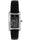 woman 20mm x 35mm tank shape watch with Silver trim, Black face and Black leather strap