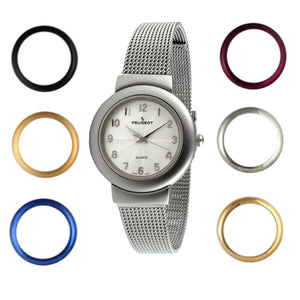 Women's Silver Watch Gift Set with 7 Changeable Bezels