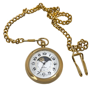 Peugeot Men's 14Kt Gold Plated Sun Moon Pocket Watch with Chain,