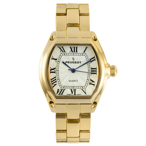 Woman 33x36mm barrel shaped watch, Gold plated, with cream textured dial, roman numerals.