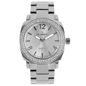 Women's 40mm Silver Boyfriend Bracelet Watch with Crystal Bezel