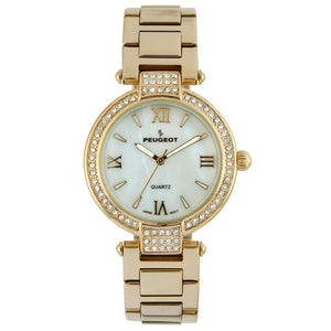 Women 38mm  Gold Plated Bracelet Watch With Crystal Bezel