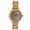Women 30mm round face watch with gold trim and a gold plated bracelet
