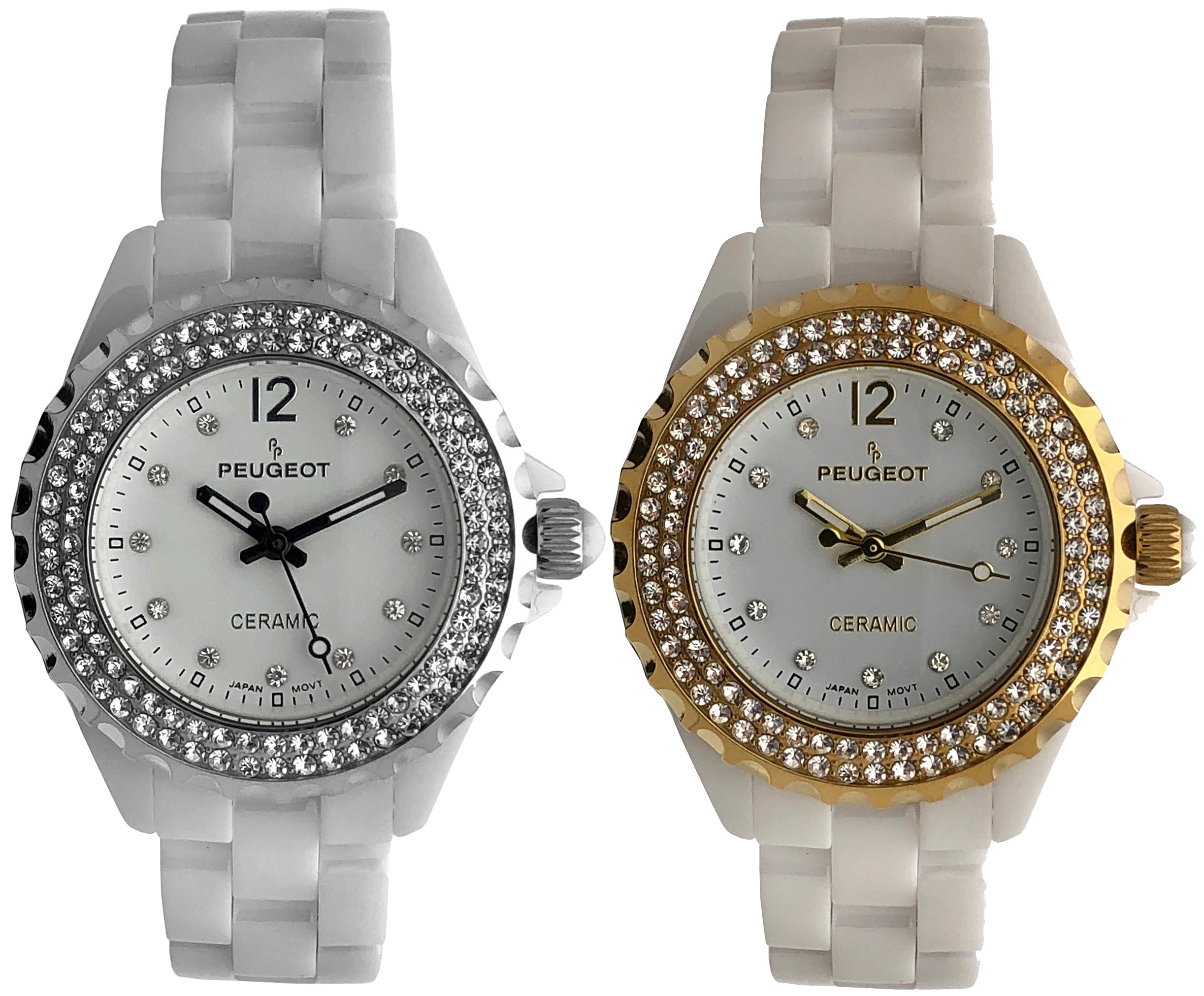 Women's 36mm White Ceramic Watch with Gold Crystal Bezel