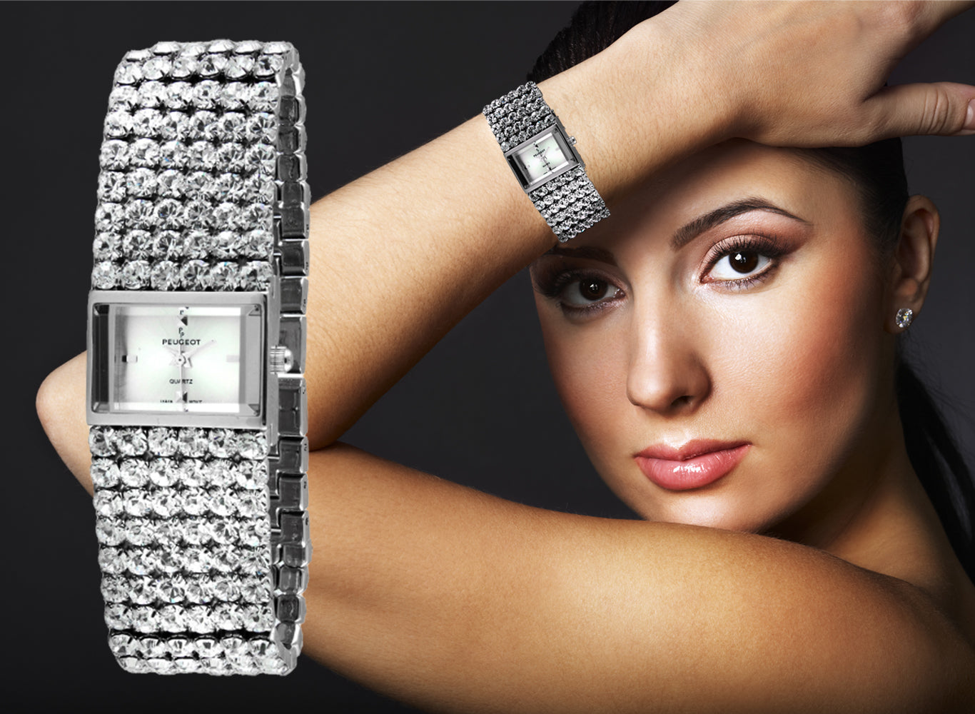 Women's Jeweled Evening Watch - 6 Strands of Genuine Swarovski Crystals
