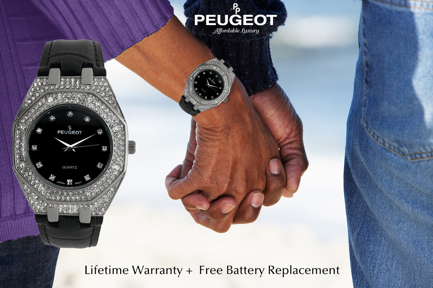 Women's 37mm Black Watch with Crystal Bezel Leather Band