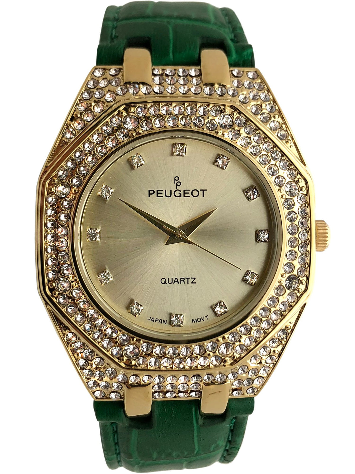 P. PEUGEOT YELLOW FACE & CROCODILE STAMPED BAND WITH CRYSTAL BEZEL WATCH Men main image 3
