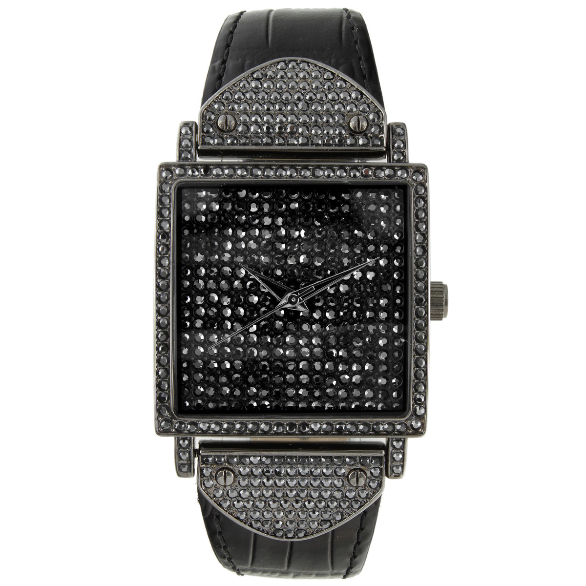CZ GENUINE BLACK LEATHER GLAM BLING CRYSTAL WATCH Peugeot Women main image 4