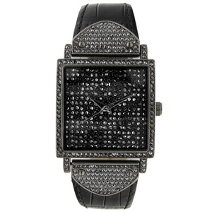 Women's Crystal Couture Black Watch Pavet Face with Leather Bands