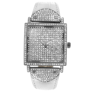 Women's Crystal Couture White Watch Pavet Face with Leather Bands