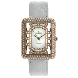 Women's Couture Crystal Gold Watch Tank shape with White Leather Strap
