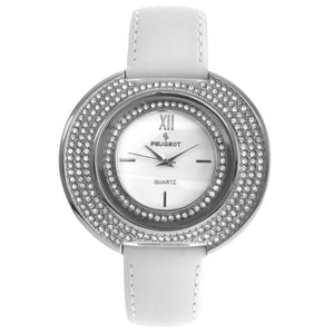 Women's Couture Crystal Silver Watch with With Leather Band
