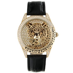 Women's Couture Gold Watch Leopard Dial Swarovski Crystal